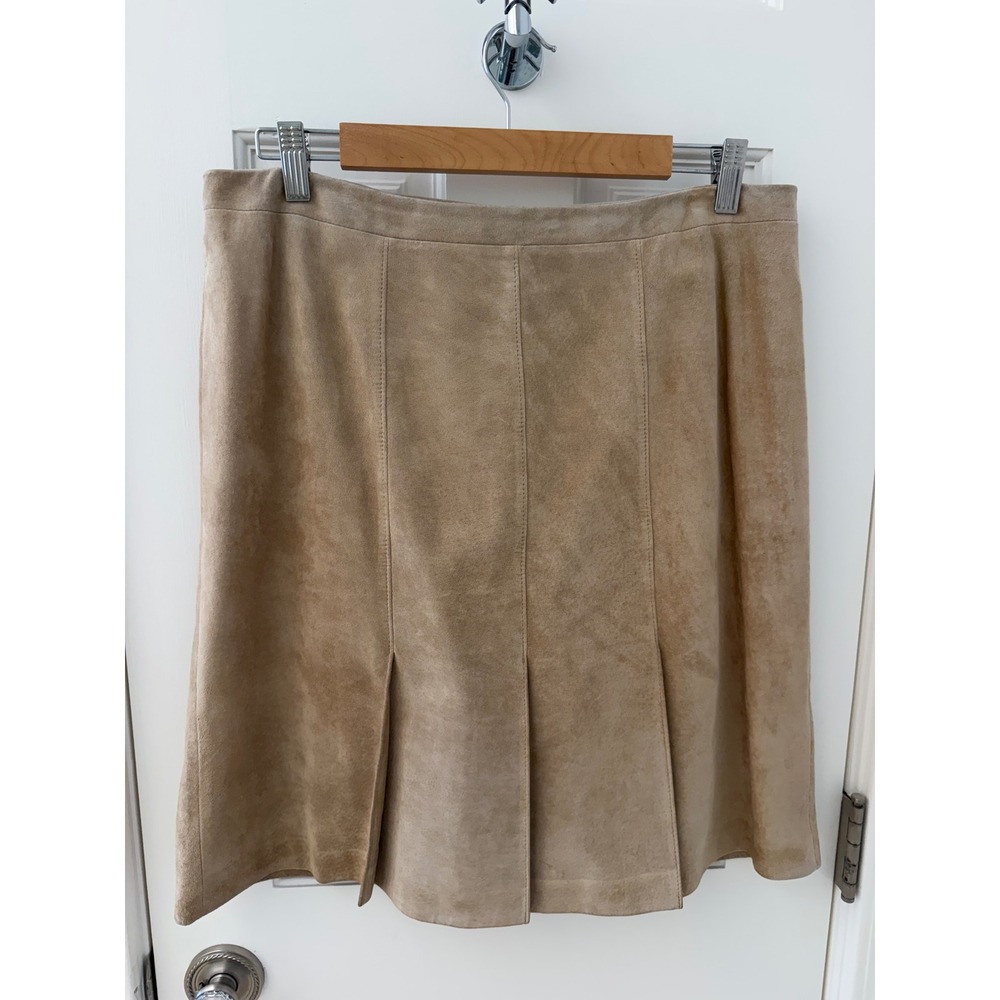 Vintage Ann Taylor Loft Pleated Suede Leather Skirt Tan Brown Size 12 Y2K